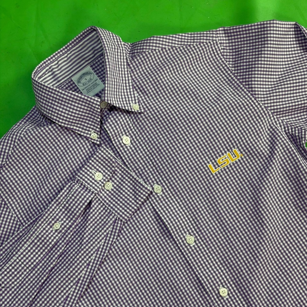 LSU Tigers Brooks Brothers Button Down Shirt Mens S Purple Gingham Supima Cotton